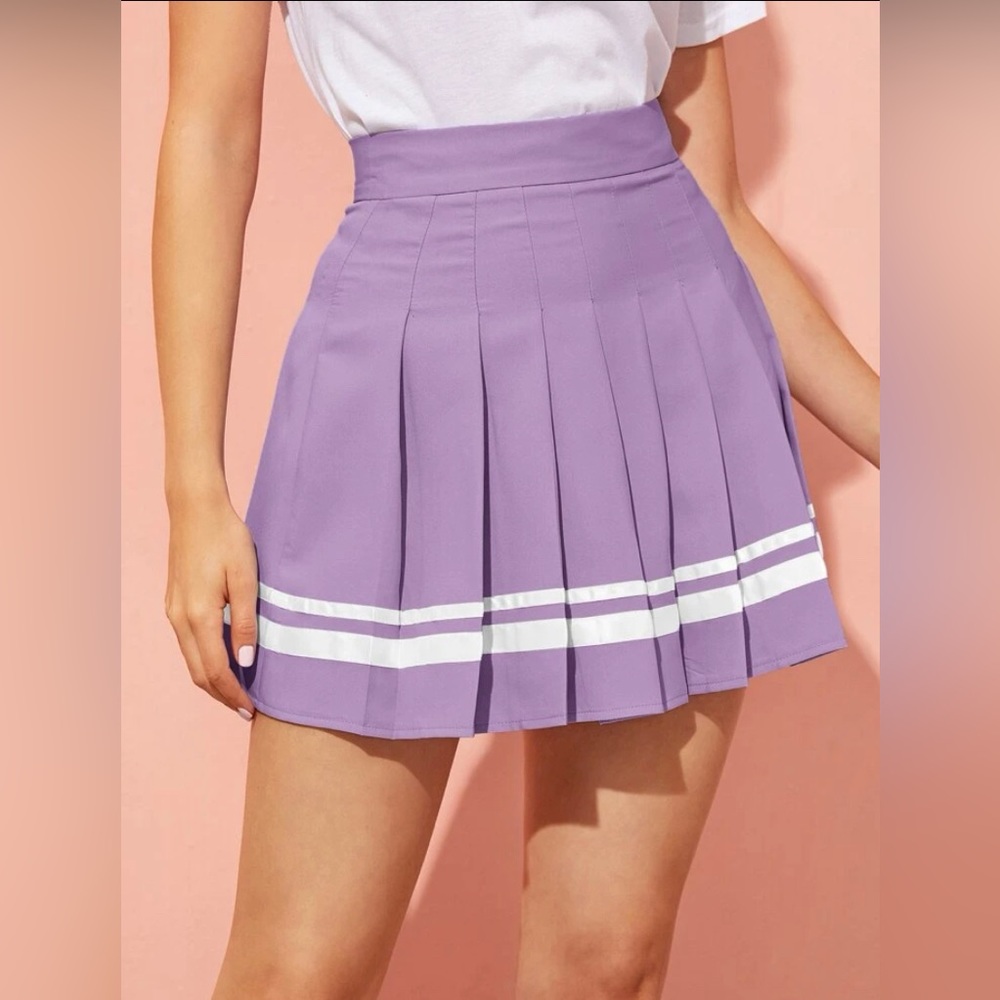 purple striped pleated skirt - Picture 3 of 4